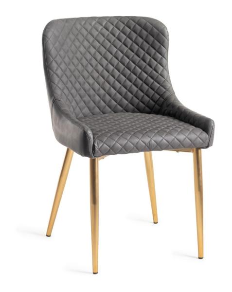 Product photograph of Bentley Designs Cezanne Dark Grey Faux Leather Dining Chair With Gold Legs Sold In Pairs from Choice Furniture Superstore.