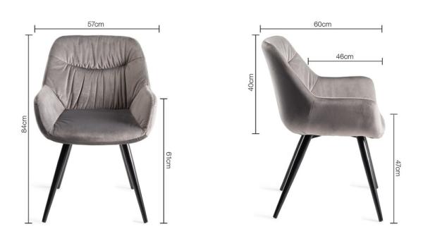 Product photograph of Bentley Designs Dali Grey Velvet Fabric Dining Chair With Black Legs Sold In Pairs from Choice Furniture Superstore.