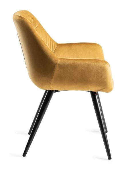 Product photograph of Bentley Designs Dali Mustard Velvet Fabric Dining Chair With Black Legs Sold In Pairs from Choice Furniture Superstore.