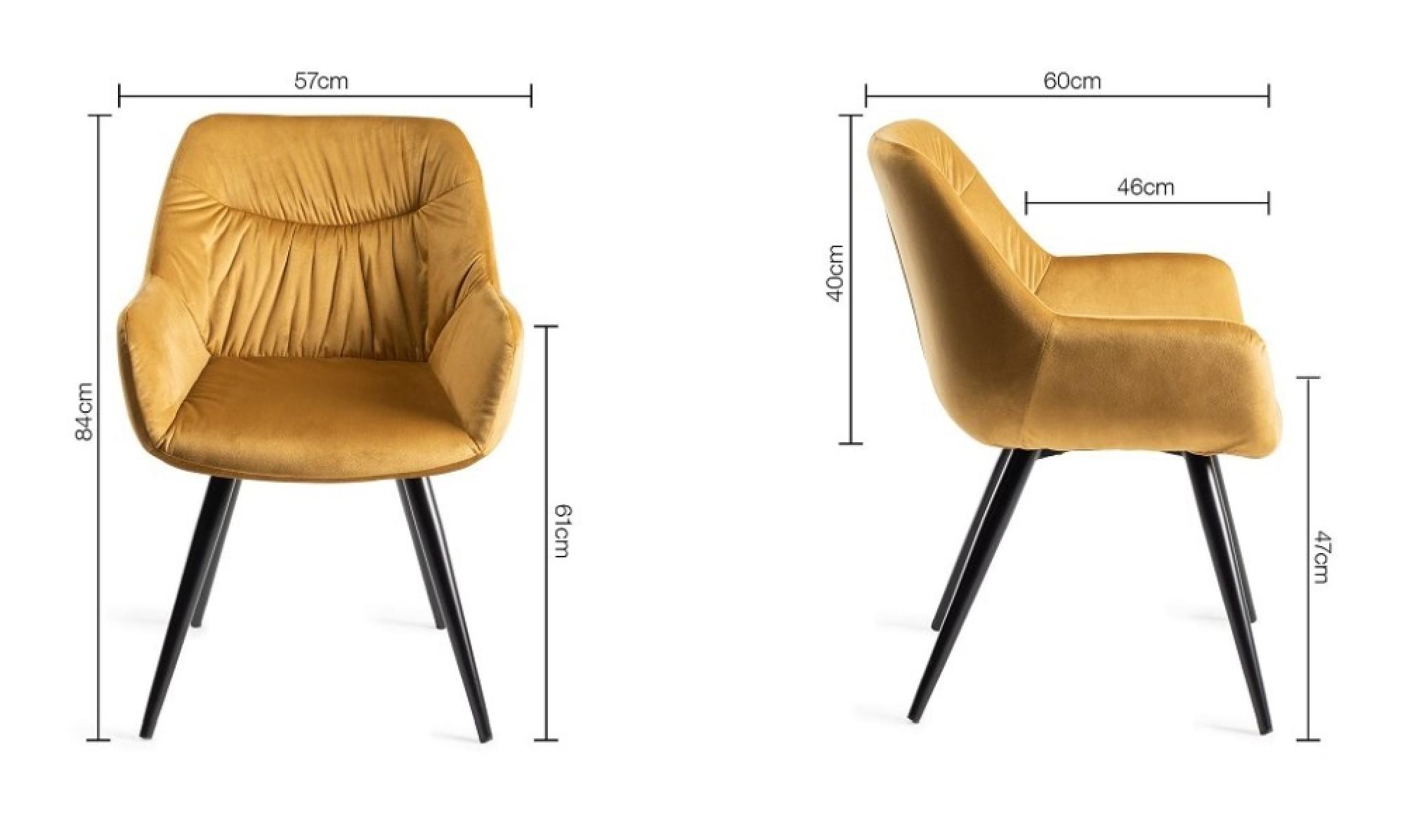 Product photograph of 2 X Bentley Designs Dali Mustard Velvet Fabric Dining Chair With Black Legs from Choice Furniture Superstore.