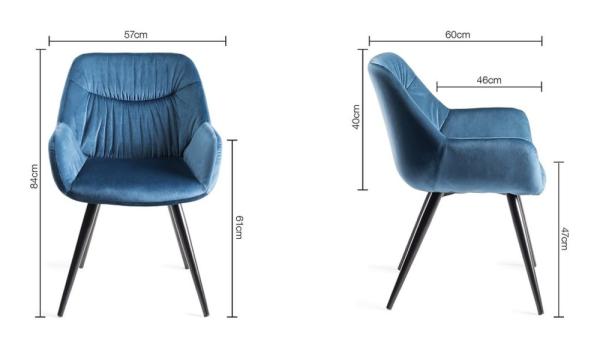 Product photograph of Bentley Designs Dali Petrol Blue Velvet Fabric Dining Chair With Black Legs Sold In Pairs from Choice Furniture Superstore.