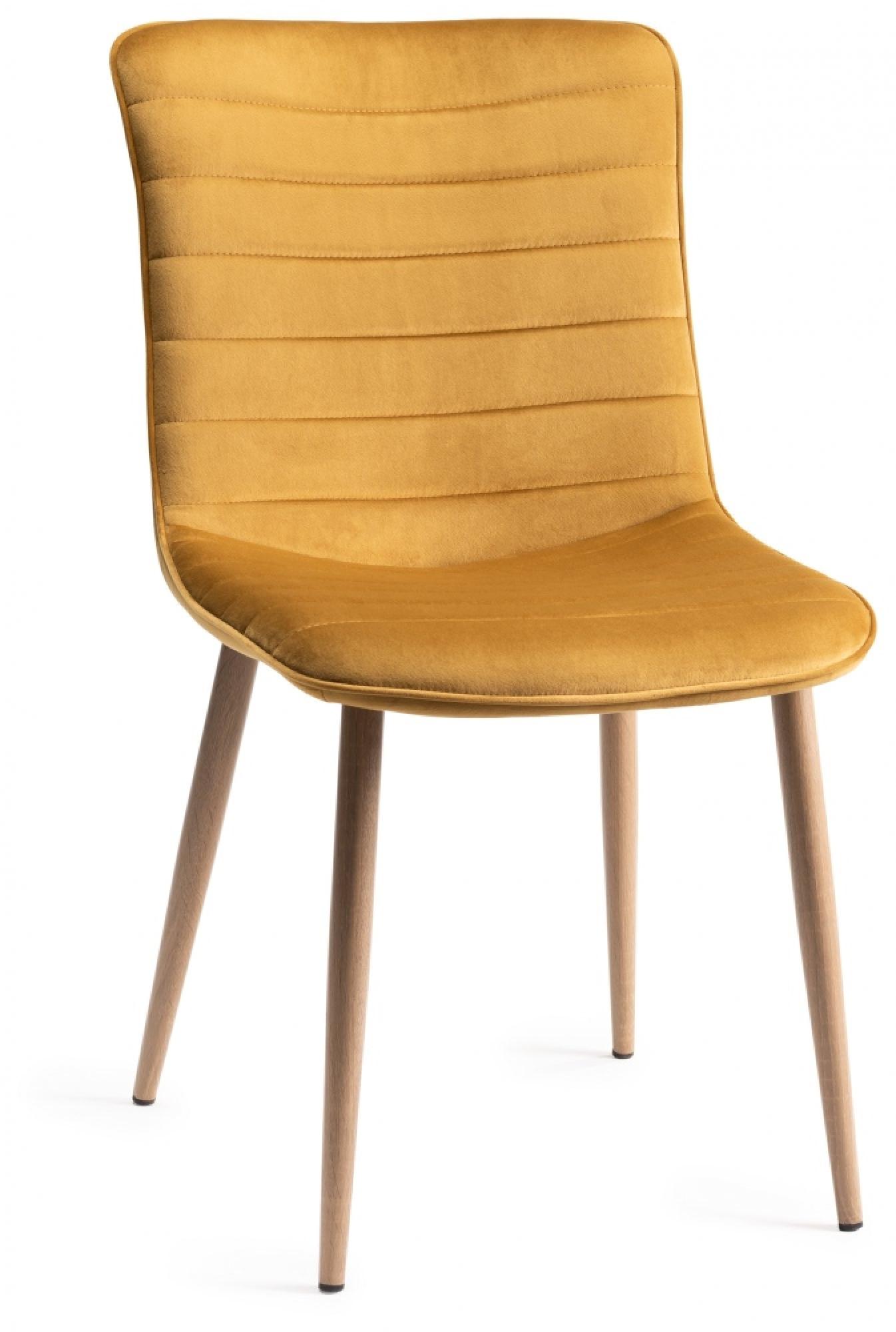 Product photograph of 2 X Bentley Designs Eriksen Mustard Velvet Fabric Dining Chair With Oak Effect Legs from Choice Furniture Superstore.