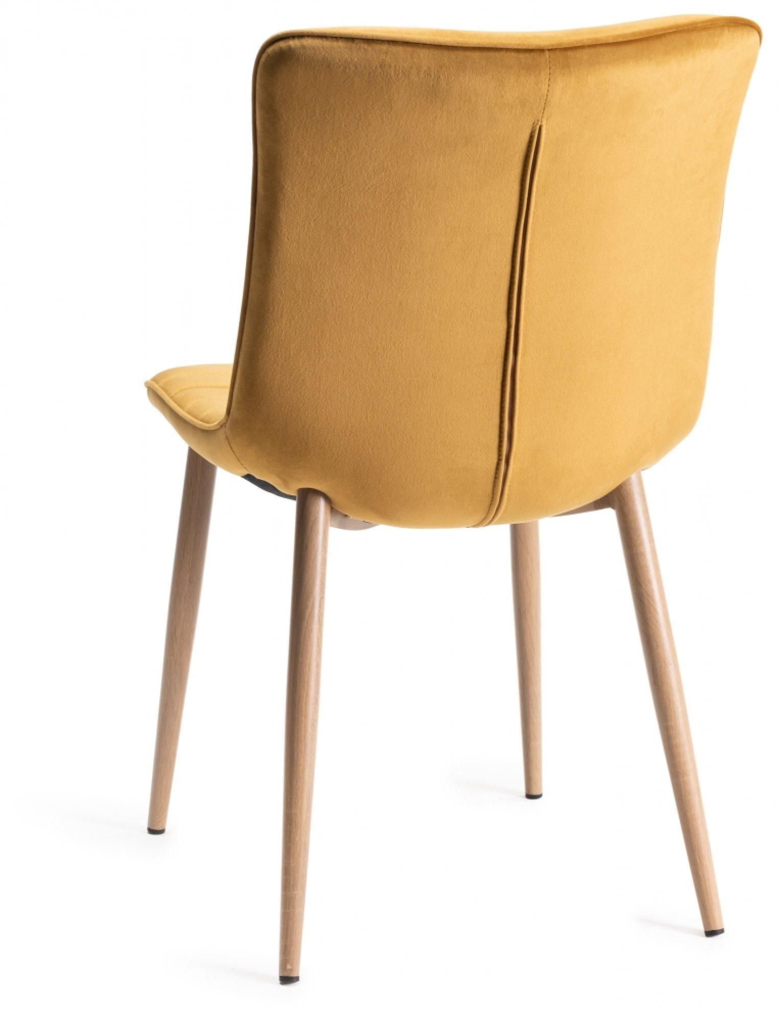 Product photograph of 2 X Bentley Designs Eriksen Mustard Velvet Fabric Dining Chair With Oak Effect Legs from Choice Furniture Superstore.