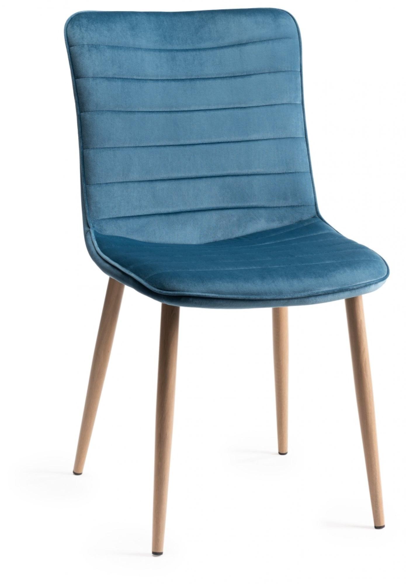 Product photograph of Bentley Designs Eriksen Petrol Blue Velvet Fabric Dining Chair With Oak Effect Legs Sold In Pairs from Choice Furniture Superstore.