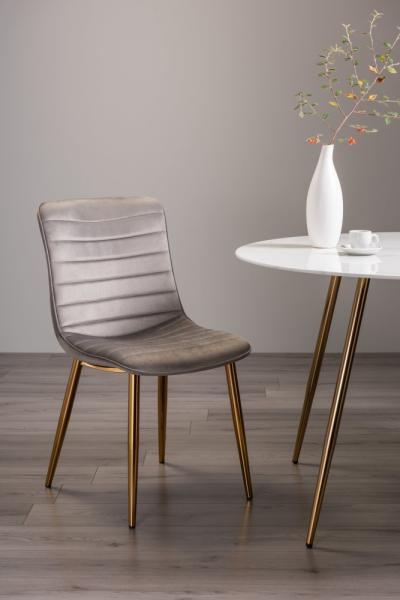 Product photograph of Bentley Designs Rothko Grey Velvet Fabric Dining Chair With Gold Legs Sold In Pairs from Choice Furniture Superstore.