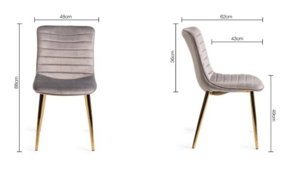 Product photograph of Bentley Designs Rothko Grey Velvet Fabric Dining Chair With Gold Legs Sold In Pairs from Choice Furniture Superstore.