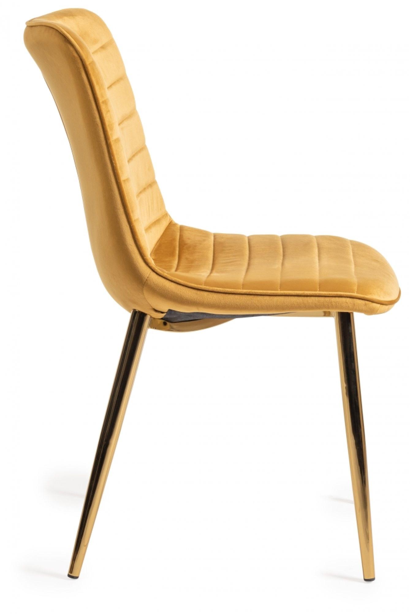 Product photograph of Bentley Designs Rothko Mustard Velvet Fabric Dining Chair With Gold Legs Sold In Pairs from Choice Furniture Superstore.