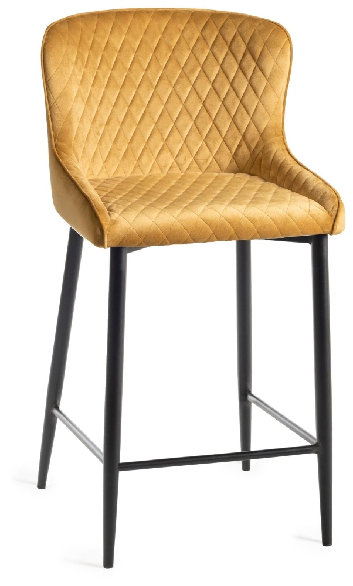Product photograph of 2 X Bentley Designs Cezanne Mustard Velvet Fabric Barstool With Black Legs from Choice Furniture Superstore.