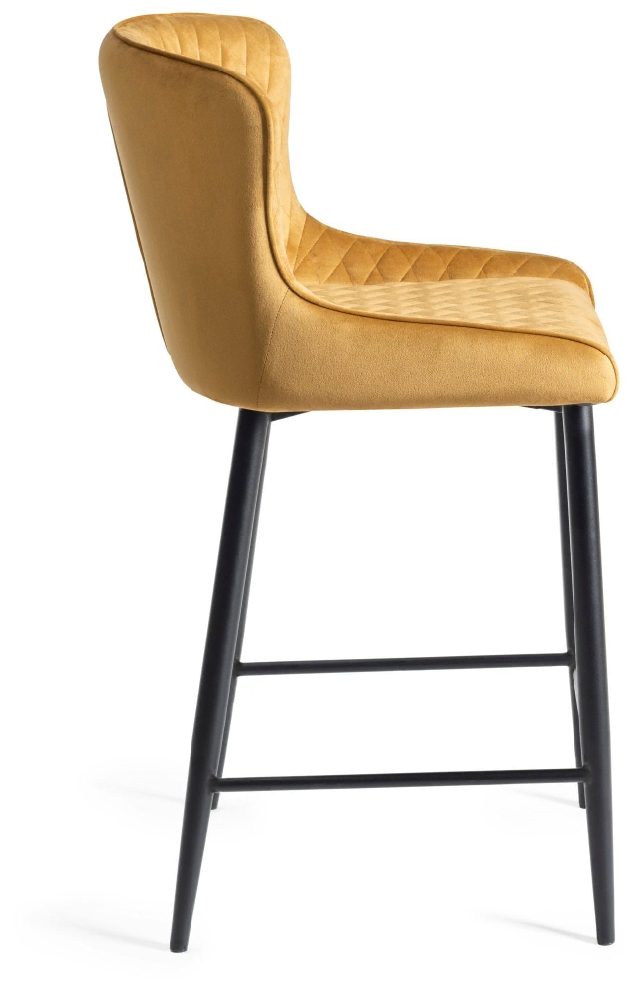 Product photograph of 2 X Bentley Designs Cezanne Mustard Velvet Fabric Barstool With Black Legs from Choice Furniture Superstore.