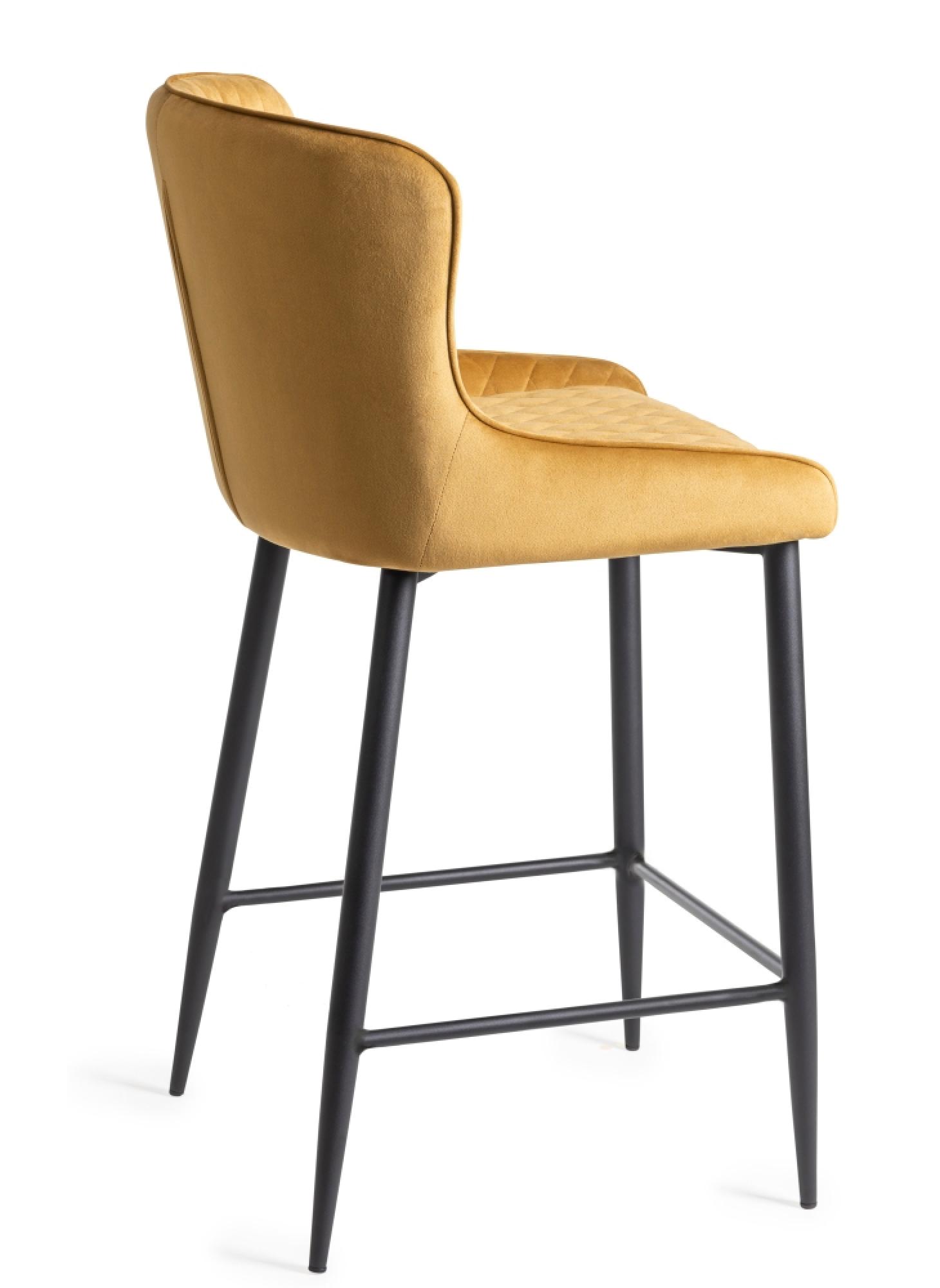 Product photograph of 2 X Bentley Designs Cezanne Mustard Velvet Fabric Barstool With Black Legs from Choice Furniture Superstore.