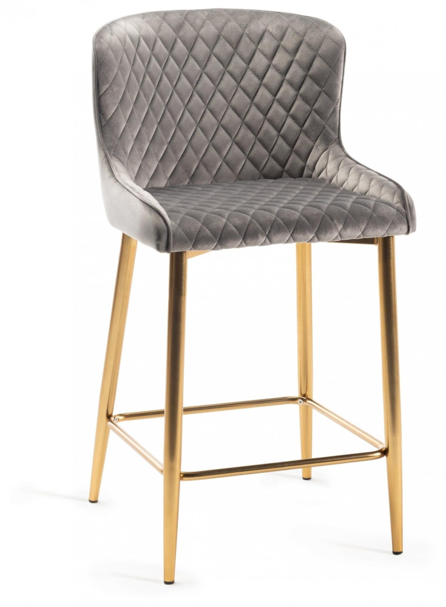 Product photograph of 2 X Bentley Designs Cezanne Grey Velvet Fabric Barstool With Gold Legs from Choice Furniture Superstore.