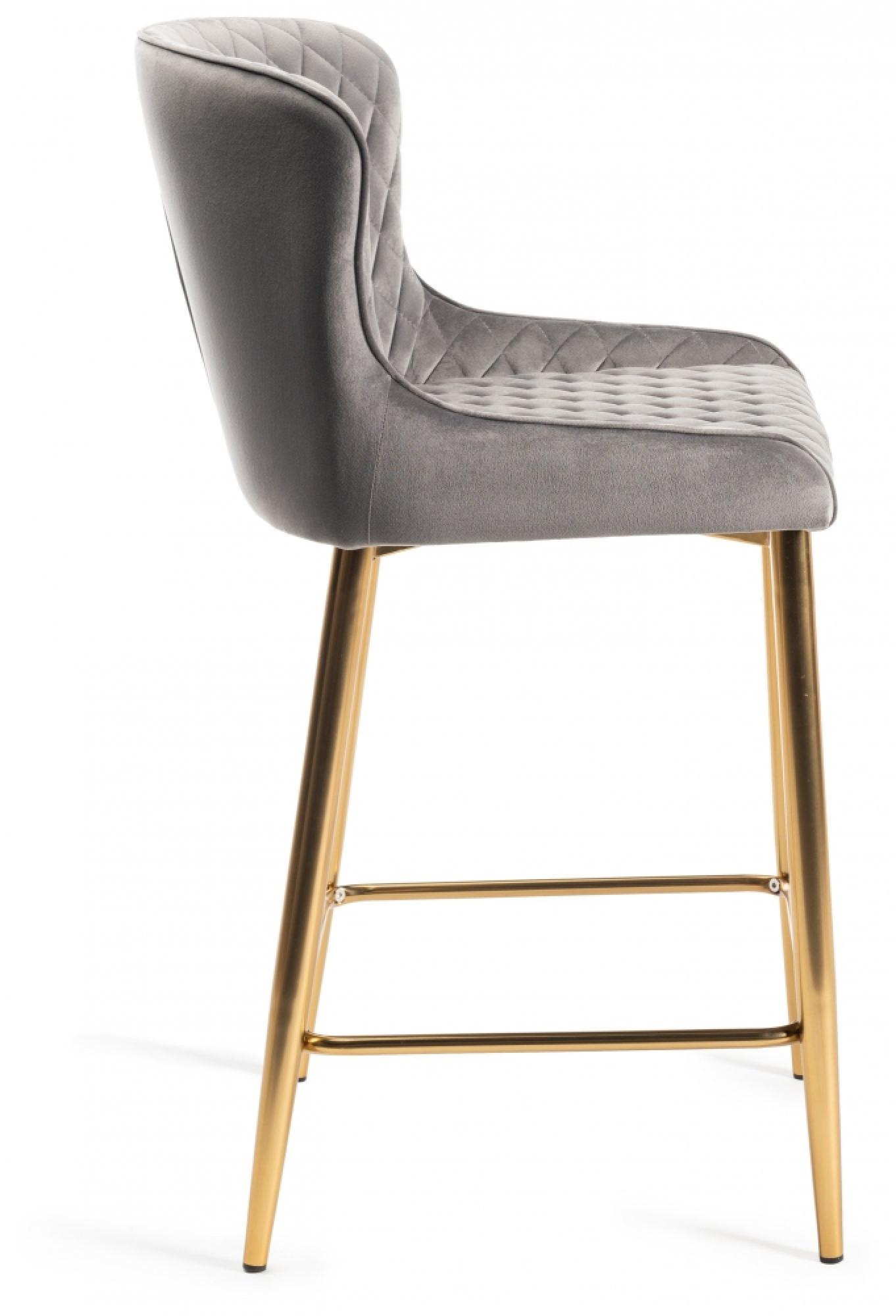Product photograph of 2 X Bentley Designs Cezanne Grey Velvet Fabric Barstool With Gold Legs from Choice Furniture Superstore.