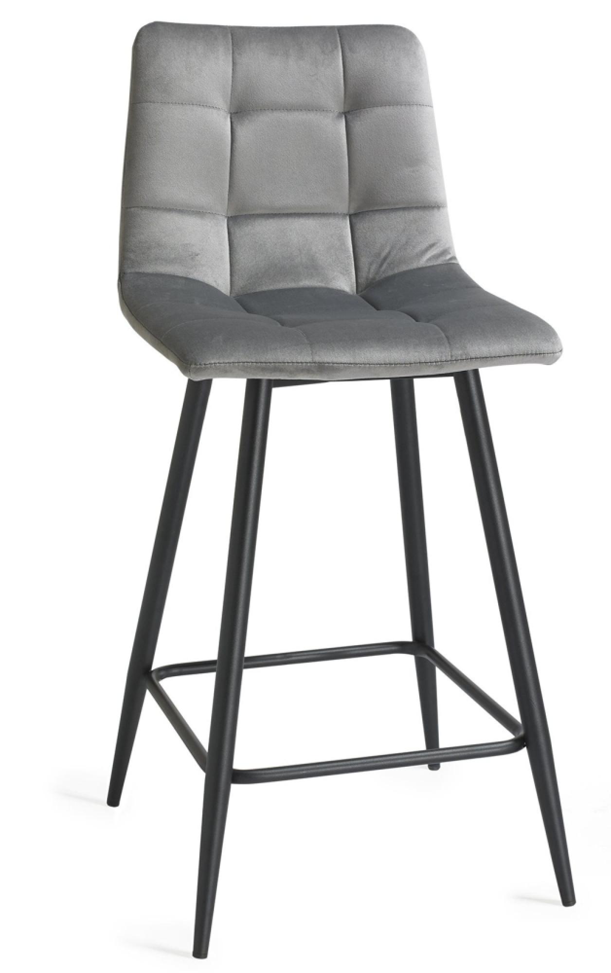 Product photograph of 2 X Bentley Designs Mondrian Grey Velvet Fabric Barstool With Black Legs from Choice Furniture Superstore.