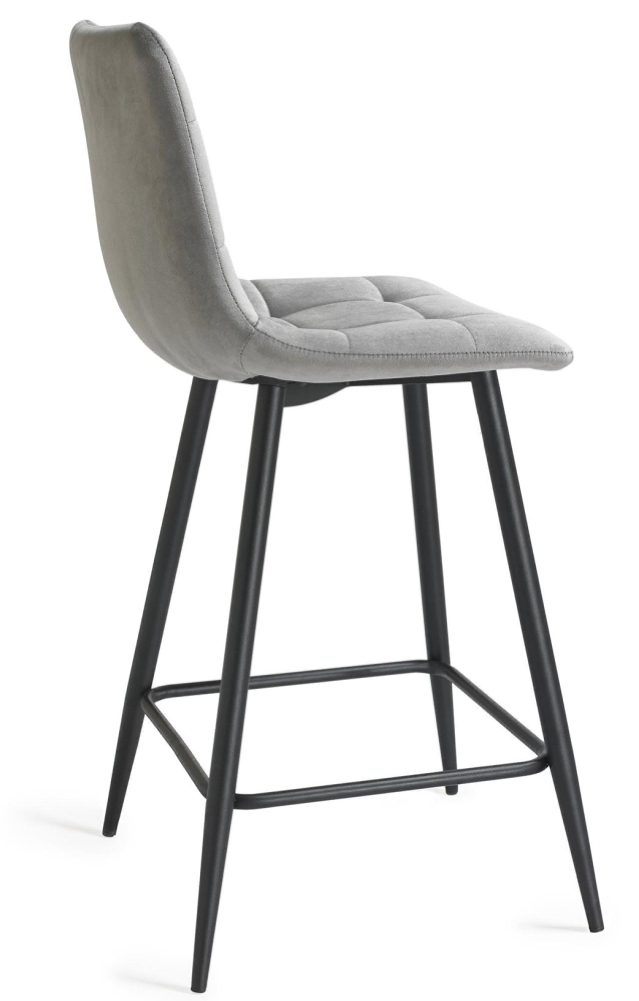 Product photograph of 2 X Bentley Designs Mondrian Grey Velvet Fabric Barstool With Black Legs from Choice Furniture Superstore.