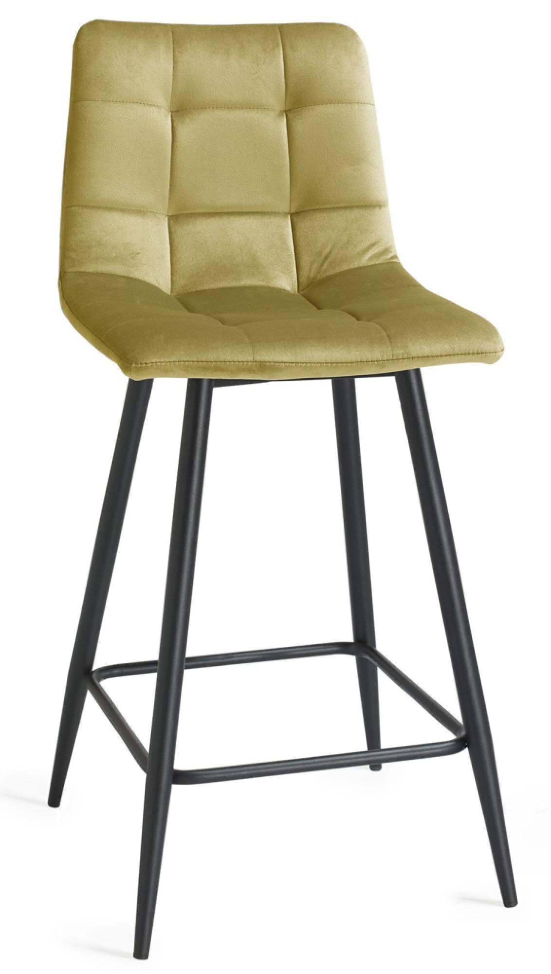 Product photograph of 2 X Bentley Designs Mondrian Mustard Velvet Fabric Barstool With Black Legs from Choice Furniture Superstore.