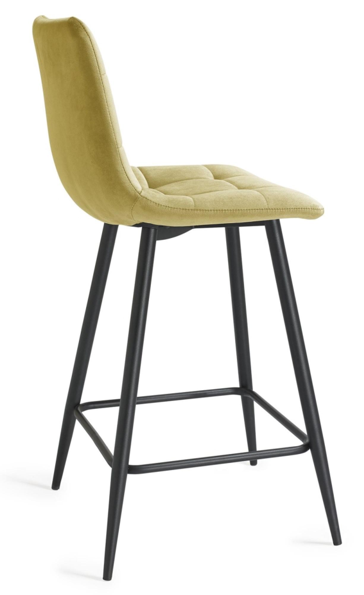 Product photograph of 2 X Bentley Designs Mondrian Mustard Velvet Fabric Barstool With Black Legs from Choice Furniture Superstore.