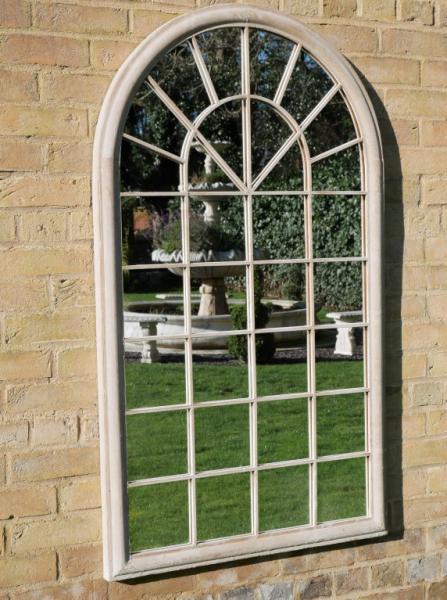 Product photograph of Rustic Cream Arch Garden Mirror from Choice Furniture Superstore.