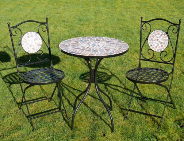 Product photograph of Mosaic Metal And Glass Dining Table Set 2 Chairs from Choice Furniture Superstore.