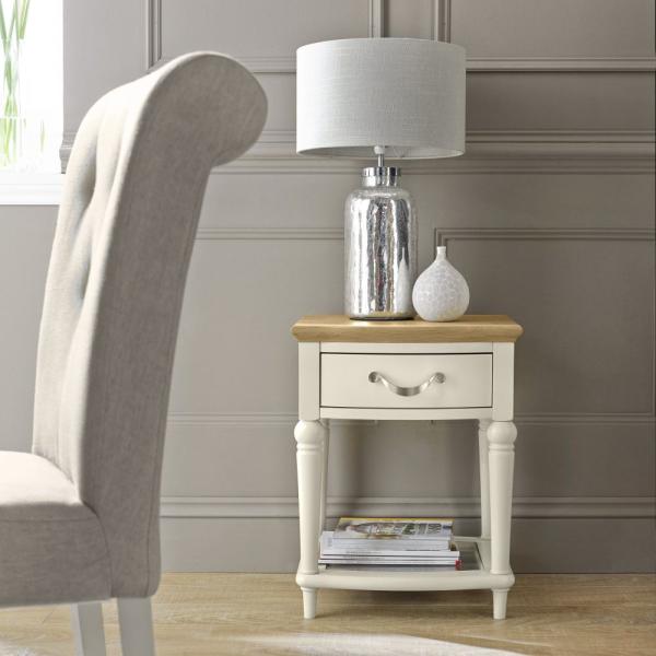Product photograph of Bentley Designs Montreux Pale Oak And Antique White 1 Drawer Lamp Table from Choice Furniture Superstore.