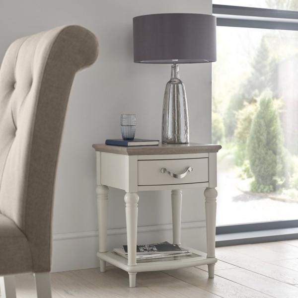 Product photograph of Bentley Designs Montreux Grey Washed Oak And Soft Grey Lamp Table With Drawer from Choice Furniture Superstore.