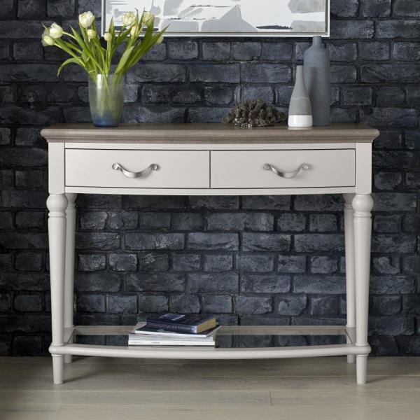 Product photograph of Bentley Designs Montreux Grey Washed Oak And Soft Grey Console Table With Drawer from Choice Furniture Superstore.