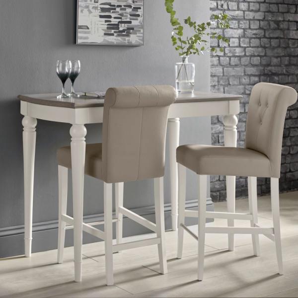 Product photograph of Bentley Designs Montreux Soft Grey Upholstered Bar Stool - Grey Bonded Leather Sold In Pairs from Choice Furniture Superstore.