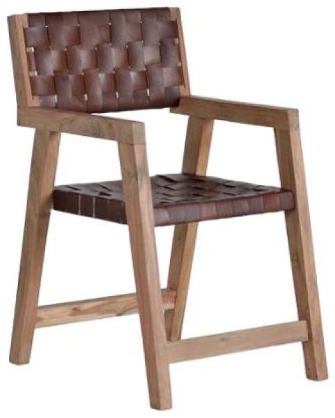 Product photograph of Aberdeen Solid Acacia Wood And Brown Leather Armchair from Choice Furniture Superstore.