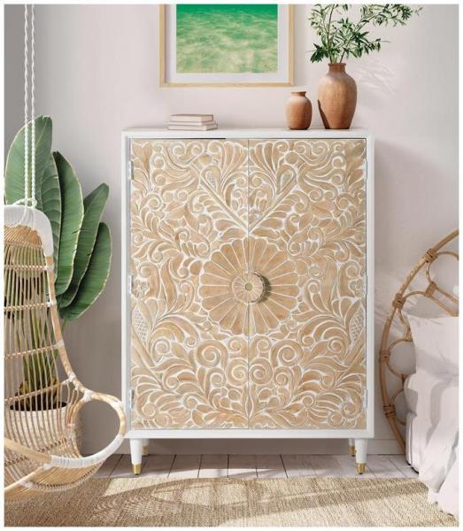 Product photograph of Dover Carved Mango Wood Hall Cabinet from Choice Furniture Superstore.