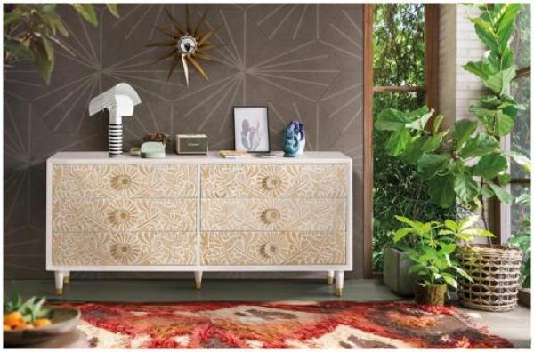 Product photograph of Dover Carved Mango Tree Wood Dresser from Choice Furniture Superstore.