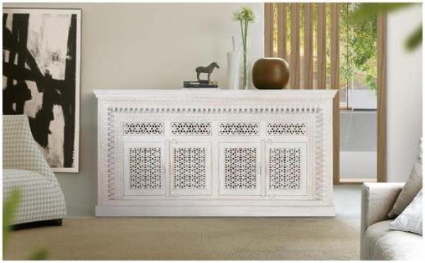 Product photograph of Lomax Solid Mango Wood 4 Door 4 Drawer Large Sideboard from Choice Furniture Superstore.