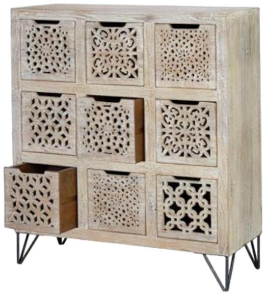 Product photograph of Micco Carved Mango Tree Wood 9 Drawer Chest from Choice Furniture Superstore.