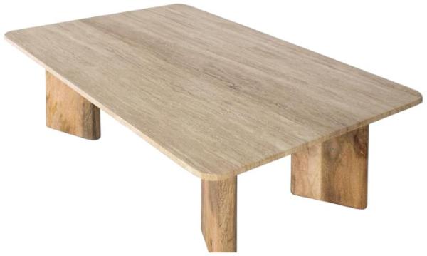 Product photograph of Ketwa Travertine Marble Top And Mango Wood Leg Coffee Table from Choice Furniture Superstore.