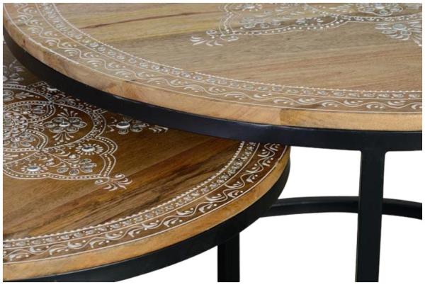 Product photograph of Minziro Carved Mango Tree Wood Coffee Table Set Of 2 from Choice Furniture Superstore.