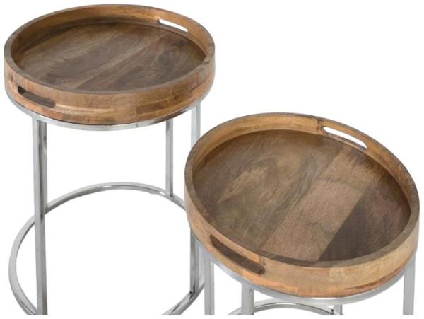 Product photograph of Dosidos Acacia Wood And Stainless Steel Coffee Table Set Of 2 from Choice Furniture Superstore.