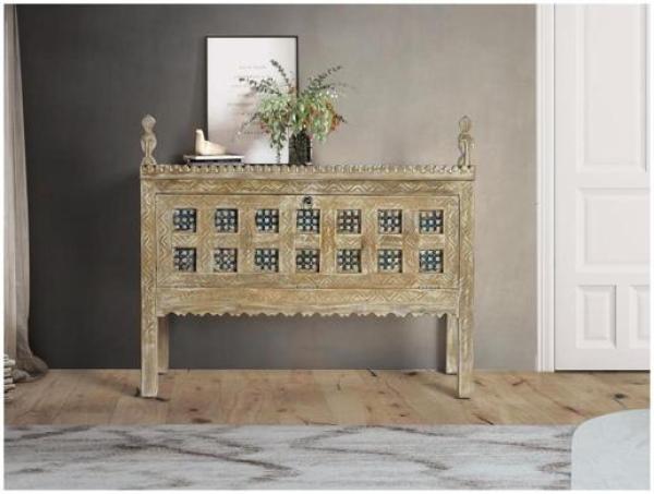 Product photograph of Calhan Mango Wood 1 Door Console Table - 1429 from Choice Furniture Superstore.