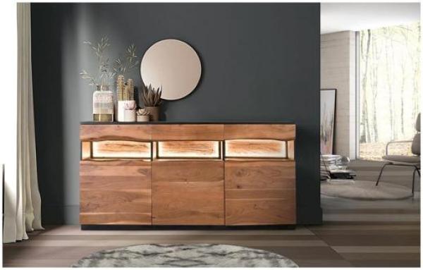 Product photograph of Niarada Solid Acacia Wood 3 Door 3 Drawer Large Sideboard from Choice Furniture Superstore.