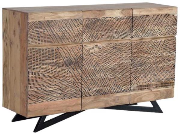 Product photograph of Karlstad Carved Acacie Wood 3 Drawer Medium Sideboard from Choice Furniture Superstore.