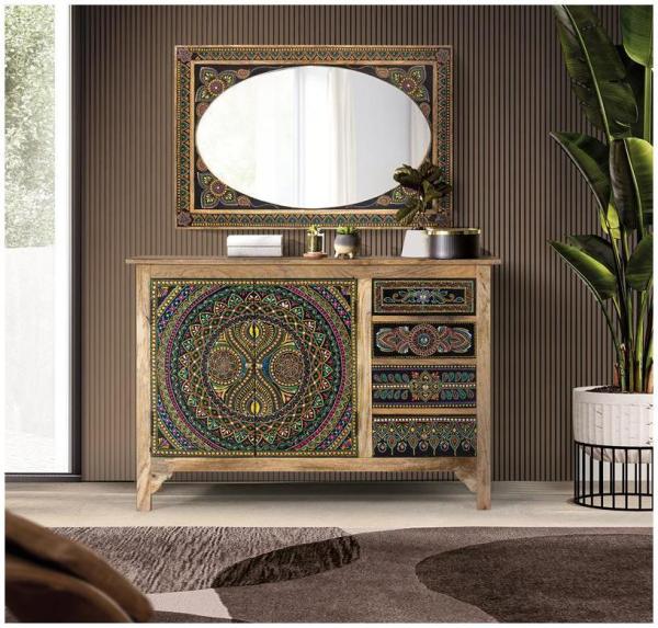 Product photograph of Assisi Hand-painted Mango Wood Mirror from Choice Furniture Superstore.