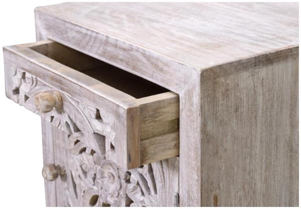 Product photograph of Quintana Carved Mango Wood Bedside Table from Choice Furniture Superstore.