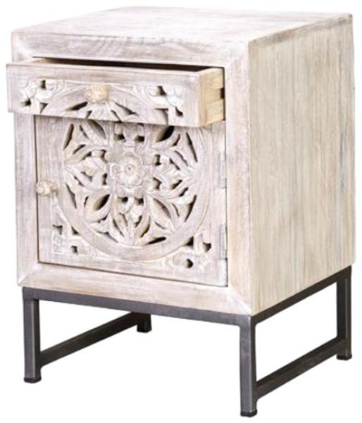 Product photograph of Quintana Carved Mango Wood Bedside Table from Choice Furniture Superstore.