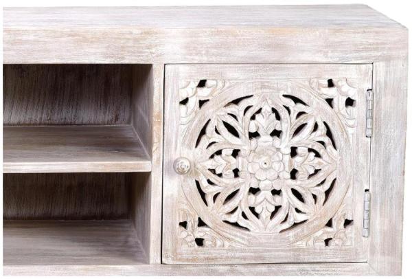 Product photograph of Quintana Carved Mango Wood 2 Door Tv Cabinet from Choice Furniture Superstore.