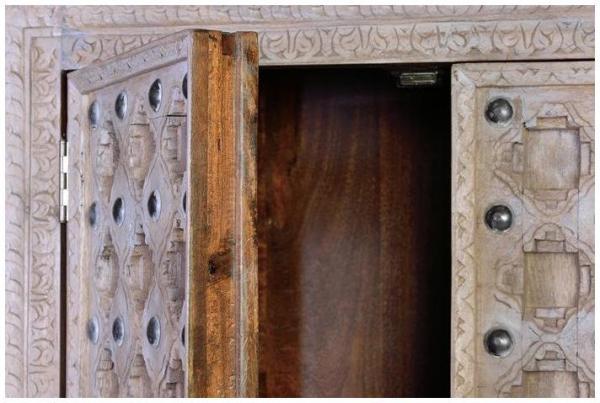 Product photograph of Natural Awendaw Carved Solid Mango Wood Wardrobe from Choice Furniture Superstore.