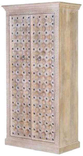 Product photograph of Natural Awendaw Carved Solid Mango Wood Wardrobe from Choice Furniture Superstore.