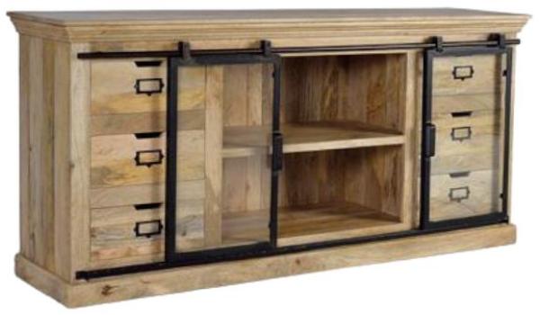 Product photograph of Grapsht Industrial Mango Wood 2 Door 6 Drawer Large Sideboard from Choice Furniture Superstore.