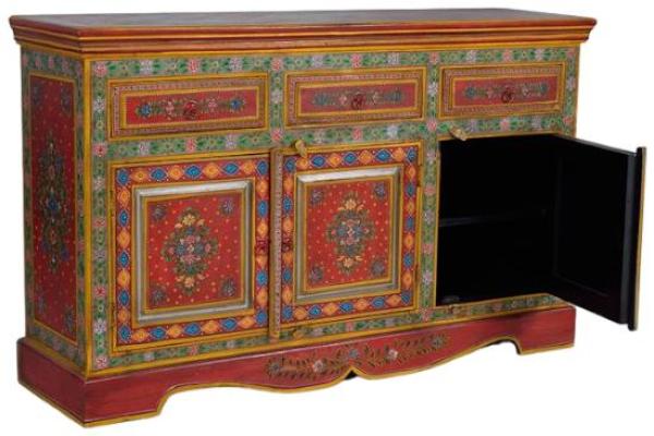 Product photograph of Nicolara Hand Painted Mango 3 Door 3 Drawer Medium Sideboard from Choice Furniture Superstore.