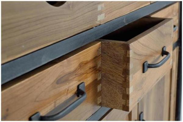 Product photograph of Gjavan Teak And Mango Wood 3 Door 8 Drawer Medium Sideboard from Choice Furniture Superstore.