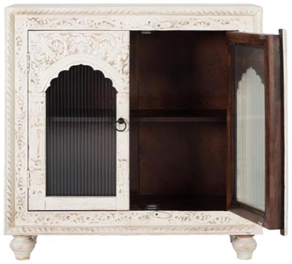 Product photograph of Carlani Solid Mango Wood 2 Glass Door Small Sideboard from Choice Furniture Superstore.