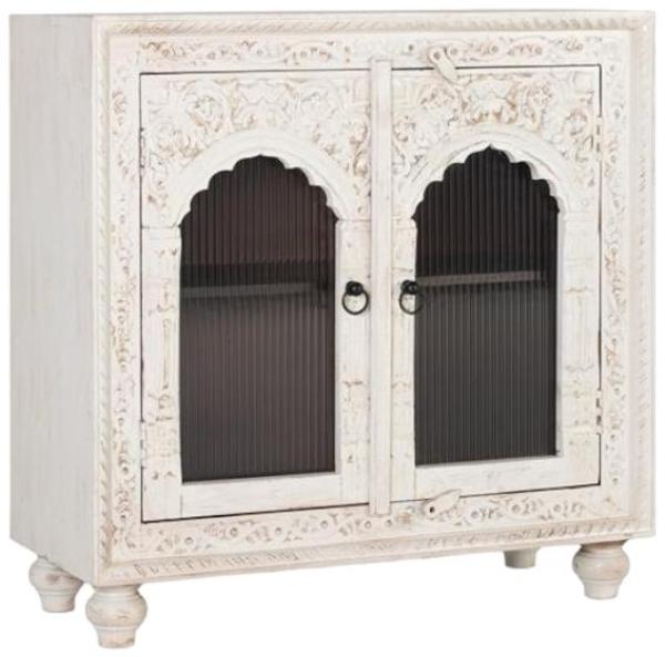 Product photograph of Carlani Solid Mango Wood 2 Glass Door Small Sideboard from Choice Furniture Superstore.
