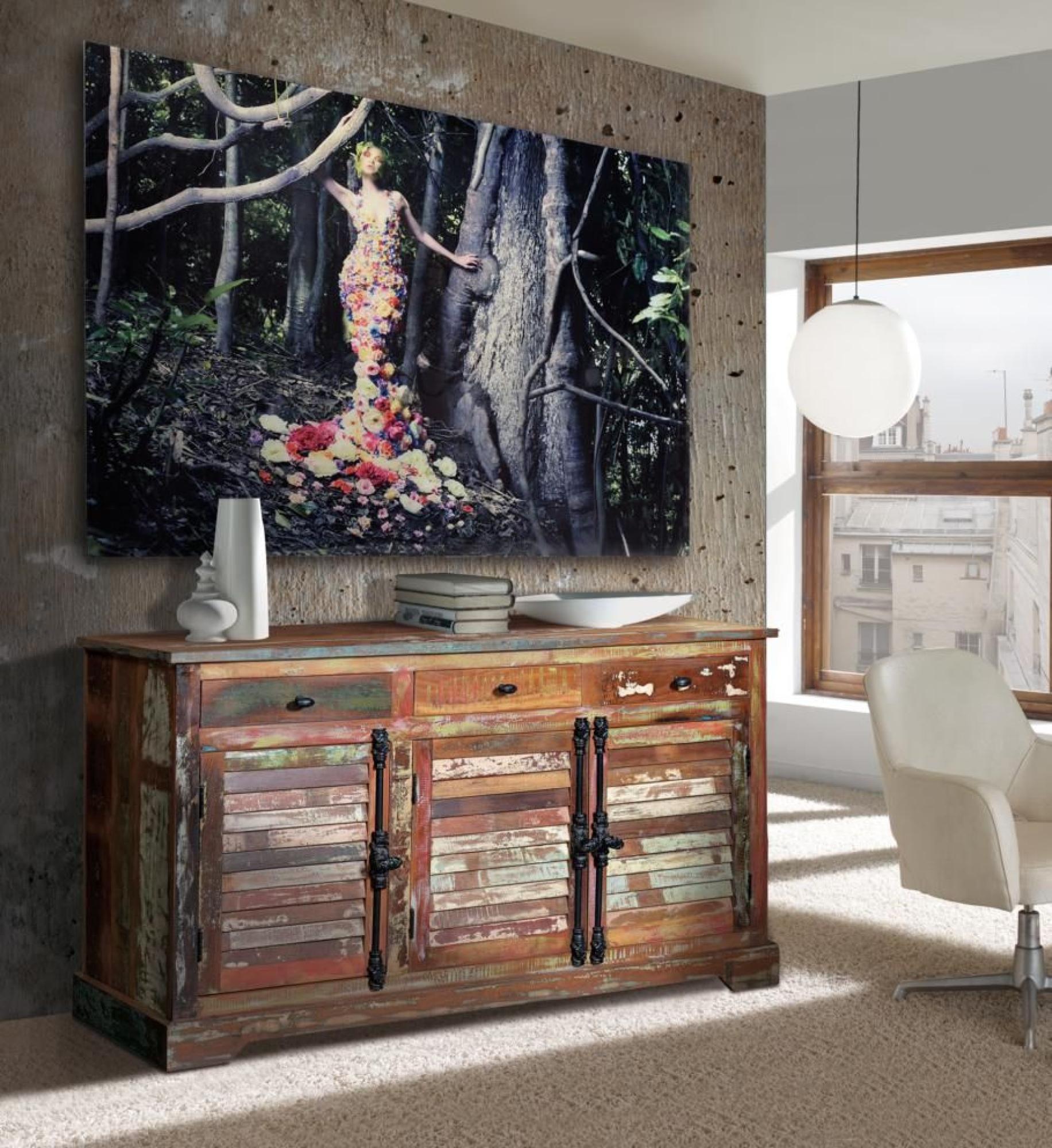 Product photograph of Ostenth Recycled Wood 3 Door 3 Drawer Medium Sideboard from Choice Furniture Superstore.