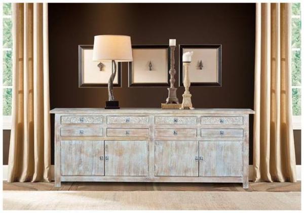 Product photograph of Rrasi Carved Mango Tree Wood 4 Door 8 Drawer Large Sideboard from Choice Furniture Superstore.